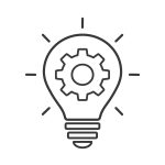 Light bulb with cog or gear sign. Idea outline icon. Innovation icon in flat style. Idea business concept. Vector outline icon